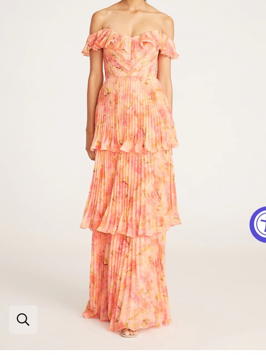 Theia Dresses & Skirts - Theia One-Shoulder Pleated Tiered Gown - Pink Peach Floral